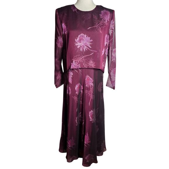 Draper's & Damons Plum Purple Long Sleeve Flow Midi Mother of the Bride Dress 10 - Picture 1 of 7